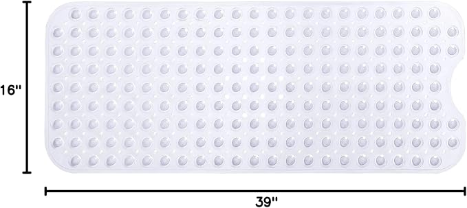 Extra-Long Non-Slip Bathtub & Shower Mat 39”x16” (Smooth/Non-Textured Tubs Only) Safe, Clean, Machine-Washable, Superior Grip&Drainage, Vinyl, Transparent Clear