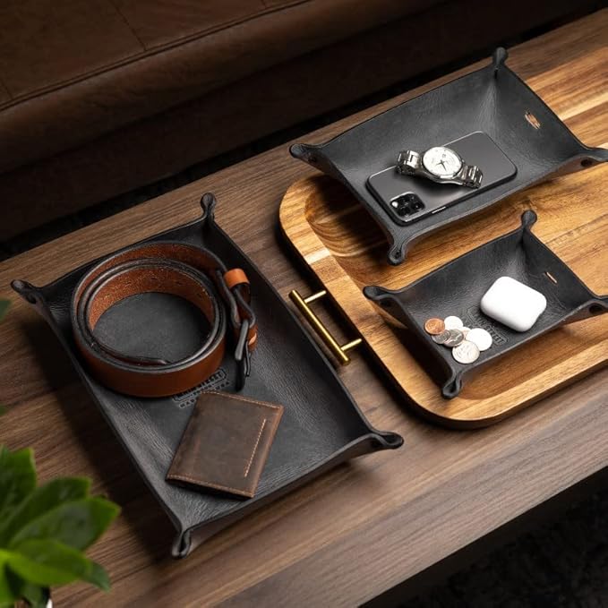 Main Street Forge Leather Valet Tray for Men – Rustic EDC Organizer for Keys, Phone & Wallet – Made in USA - Rustic Montana