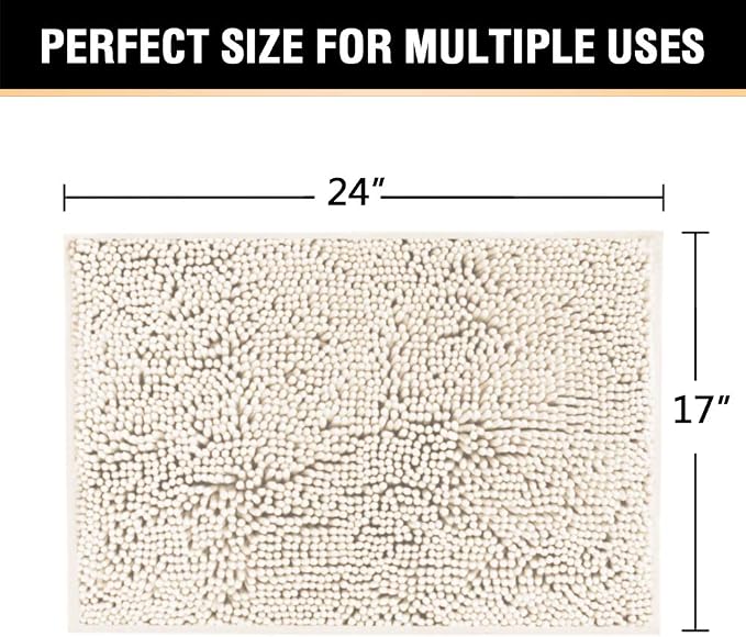 H.VERSAILTEX Bath Mat Bathroom Rug Bath Rugs for Bathroom Non Slip Bath Mats Extra Thick Chenille Rug 17" x 24" Absorbent Soft Shaggy Washable Dry Fast Plush Rugs for Bathtubs - Ivory