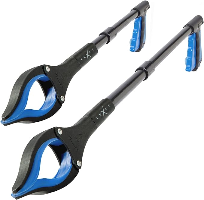 Grabber Reacher Tool - 2 Pack - Latest Version Long 19/32 Inch Foldable Pick Up Stick - Strong Grip Magnetic Tip Lightweight Trash Picker Claw Reacher Grabber Tool for Elderly Reaching, Luxet (Blue)