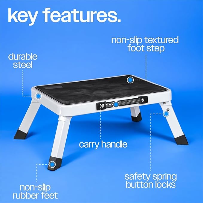Foldable Step Stool, Adjustable Step Stool with a Non-Slip Platform, Step Ladder with Thick Rubber Feet for Adults Children in Kitchen, Bedroom, Office, Rv, 330 Lbs Capacity