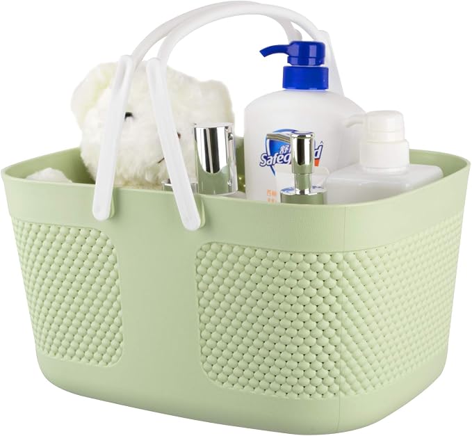 Shower Caddy Basket, Portable Large Capacity Thickened Plastic Organizer Storage Tote with Handles Drainage Toiletry Bag Bin for Bathroom, College Dorm Room Essentials, Kitchen, Camp, Gym, Green