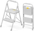 KINGRACK 2 Step Ladder, Folding Step Stool with Safety Lock & Sturdy Anti-Slip Pedals, Pass 800lbs Load Testing, Lightwegiht, Portable Steel Ladder with Handrails for Home, Kitchen, Garage, Office