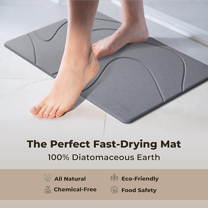 TOSORO - Stone Bath Mat Diatomaceous Earth Shower Mat Non-Slip Super Absorbent Diatomite Stone Bath Mats for Bathroom Floor Quick Drying Natural Easy to Clean (23.5 x 15) - Graphite