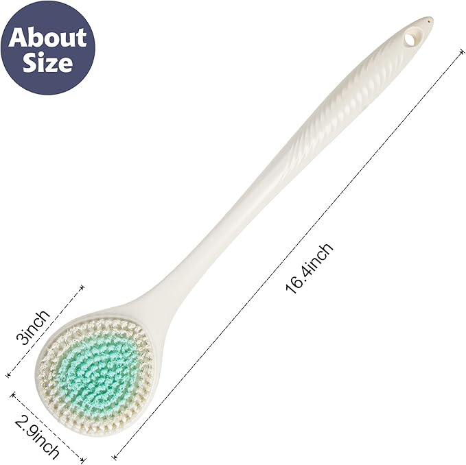BEDELITE Back Scrubber for Shower, Soft Bath Brush Long Handle for Men & Women(16.4 Inches), Anti Slip Body Scrubber Exfoliator for Cleaning(Ivory)