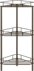 HuggieGems 3 Tier Floor Standing Corner Shower Caddy Organizer Shelf with Hooks, Bathroom Shelves Stand Rack, Bronze
