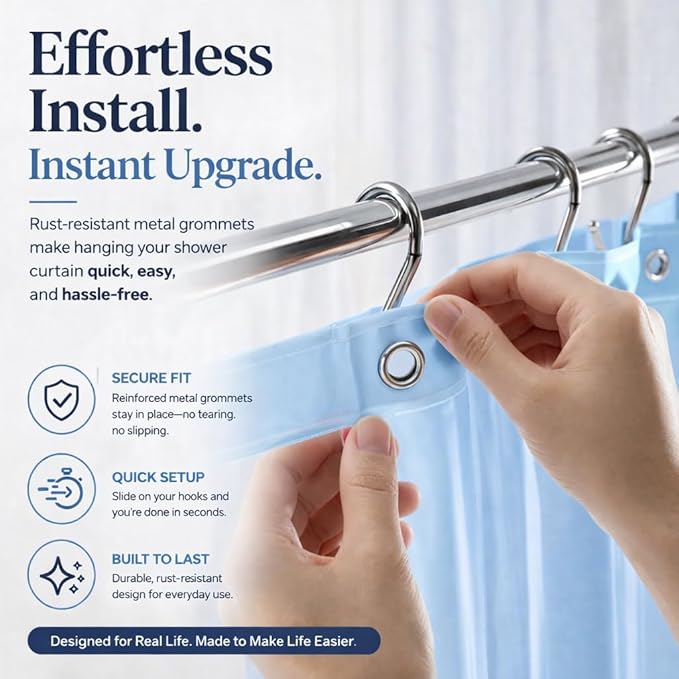 EHZNZIE Light Blue Shower Curtain Liner 72x72, PEVA Waterproof Bath Curtain, No Chemical Smell, 3 Weighted Magnets, Durable with Rustproof Metal Grommets