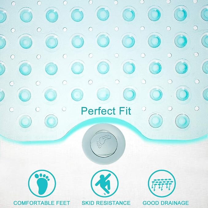 Tree Bud Bathtub Mats for Shower Tub Non-Slip Bath Mat 39 x 16 Inch Extra Long Shower Mat, Bath Tub Mat for Bathroom with Machine Washable, BPA Free for Kids (Clear Aqua)