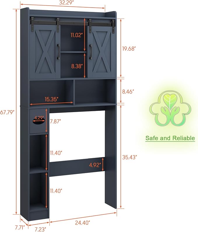 Vabches Over The Toilet Storage Cabinet, Farmhouse Storage Cabinet Over Toilet with Sliding Doors，Home Space-Saving Toilet Rack, for Bathroom, Restroom, Laundry