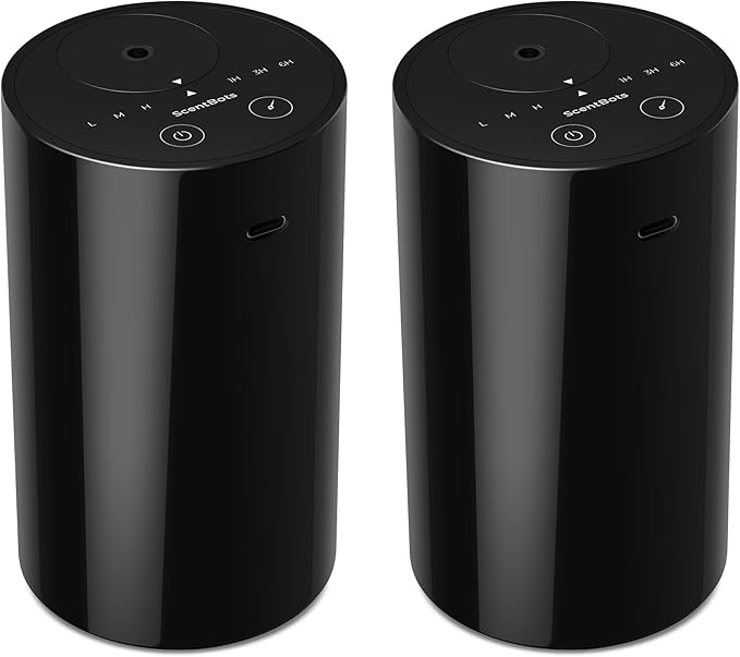 Waterless Essential Oil Diffuser for Home Aromatherapy Car Nebulizing Diffuser, Battery Operated, 5-20mL Mini Scent Air Machine, Up to 600 sq ft, 3 Countdown Timers & Mist-Level, ANZ Black 2 Packs