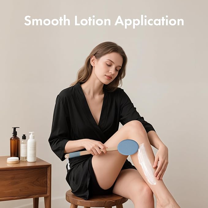 AmazerBath Lotion Applicator for Back, Feet, 4 Replacement Pads with 17" Curved Handle, Back Sunscreen Applicator for Kids, Elderly, Women, Apply Skin Cream Medicine Moisturizer Tanner, Slate Blue