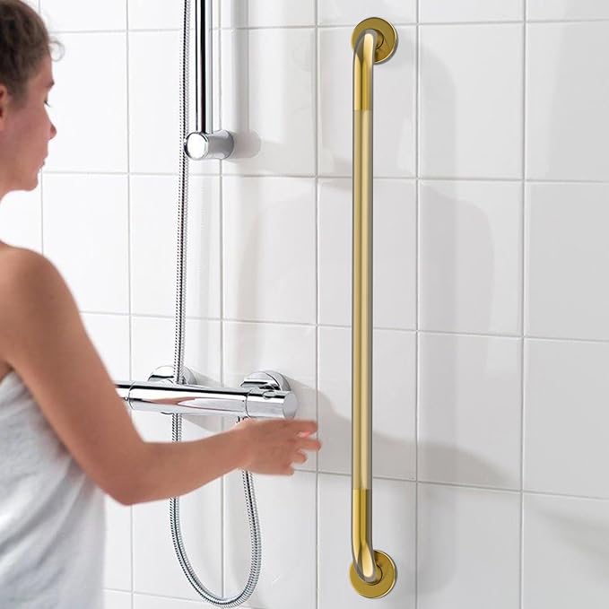Brushed Gold Bathroom Grab Bar 40 Inch, iHansee Anti-Slip Grab Bars w/Knurled Grip, Stainless Steel Safety Handrail for Toilet Bathtub Shower, Wall Mounted Handicap Bars Handle for Senior Elderly