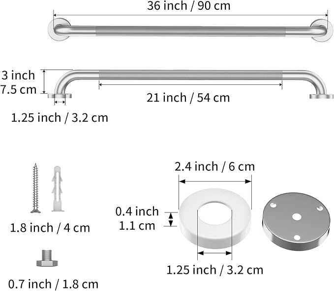 Brushed Nickel Shower Grab Bar w/Anti-Slip Knurled Grip 36 Inch, Zepolu Stainless Steel Bathroom Grab Bars, Safety Bar Balanced Handrail, Handicap Injury Elderly Senior Assist Support Shower Handle