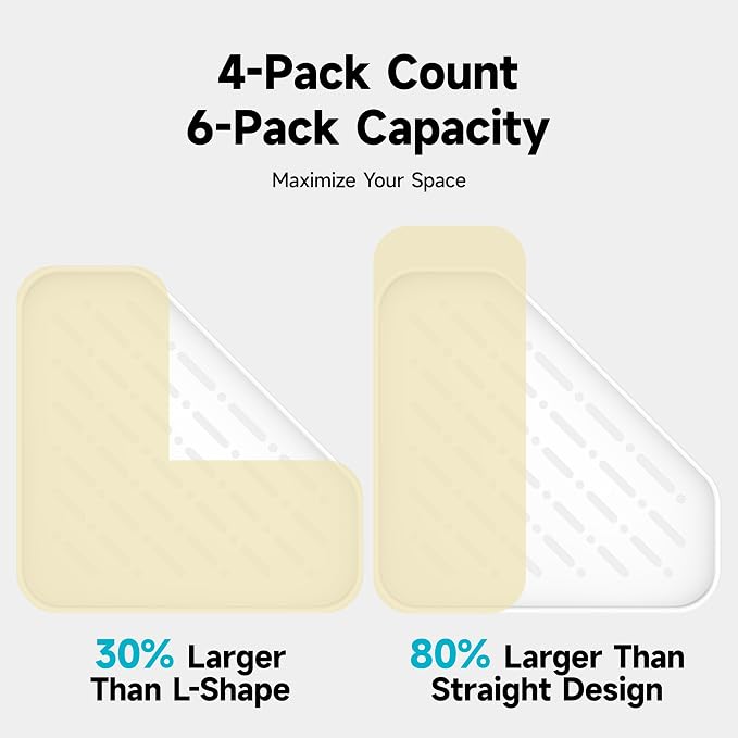Veken Aluminum Corner Shower Caddy 4-Pack, Never Rust, No Drilling Adhesive Shelves, Stainless Rack with Soap Holder, Bathroom Organizers and Storage, Wall-Mounted Kitchen & Home Decor, White