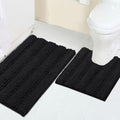 Turquoize Chenille Bathroom Rugs Set Non-Slip Bath Mats for Bathroom Super Absorbent Shaggy Rugs for Tub Toilet Plush Bath Rug Plus U Shaped Contour Rug (Standard: 20" x 32" and 20" x 20" U), Black