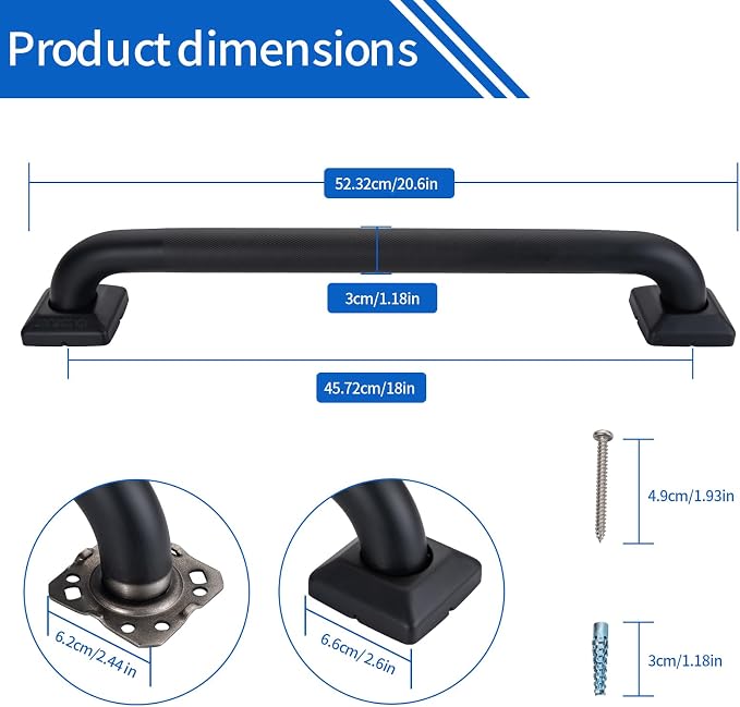 Bathroom SafetyGrab Bars for Elderly Seniors,Anti-Slip Shower Handles Toilet Grab Bars,High Weight Capacity,Wall Mounted Grab Bars for Bathtub Shower,Black Grab Bars (Black Knurled, 18-inch Grab Bar)