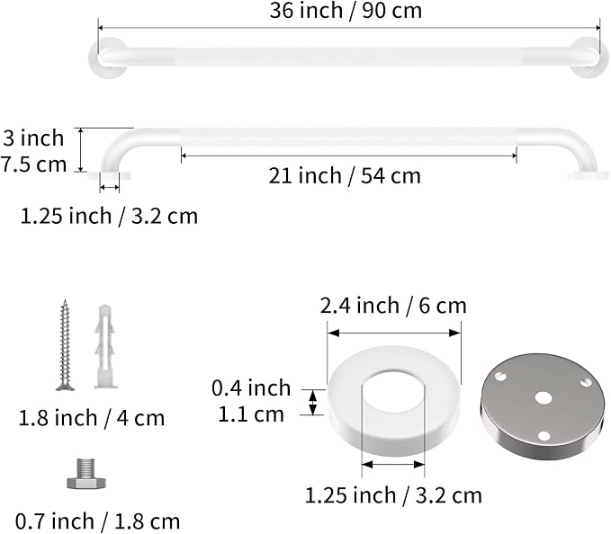 White Shower Grab Bar w/Anti-Slip Knurled Grip 36 Inch, Zepolu Stainless Steel Bathroom Handicap Grab Bars, Safety Bar Balanced Handrail, Handicap Injury Elderly Senior Assist Support Shower Handle