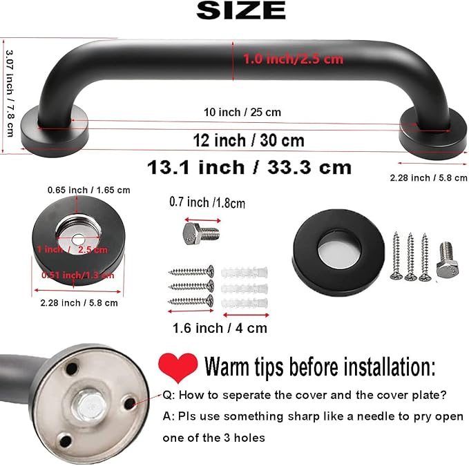 2 Pack 12 Inch Oil Rubbed Black Shower Grab Bar, iMomwee Stainless Steel Elderly Safety Bars, Bathroom Shower Balance Bar, Hand Rail Support, Handicap Senior Disabled Assist Bath Handle (1" Diameter)