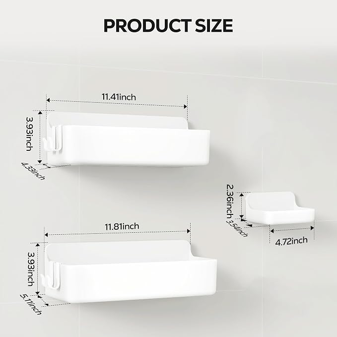 Nieifi Adhesive Wall Shelf, Shower Shelves, Shower Organizer for Bathroom Organization (White, 3 pieces)