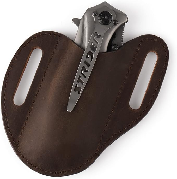 Gentlestache Leather Knife Sheaths for Belt, Pocket Knife Holder, EDC Leather Sheath for Folding Knife, Compact Draw Knife Holster Dark Brown…