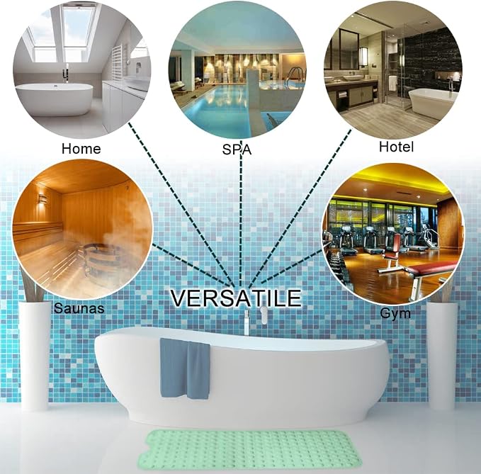 Bathtub and Shower Mats, Extra Long Non-Slip Bath Tub Mat 39 x 16 Inch, Machine Washable Bathmat with Suction Cups & Drain Holes for Bathroom Floor, Pale Green