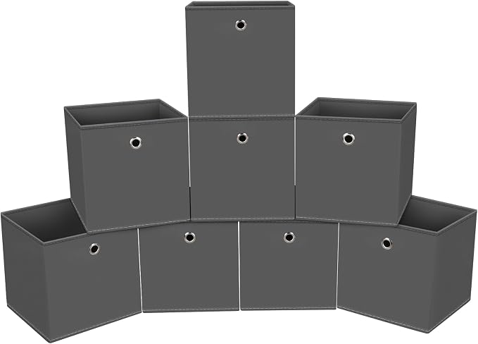 Foldable Storage Cubes Bins ,11 Inch Cloth Storage Cube Fabric Storage Box Cubes Organizer Baskets with Handles for Home Organizer Set of 8 (Grey)