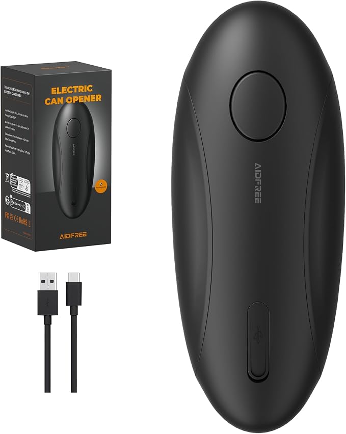 Automatic Electric Can Opener for Seniors for Kitchen:Anyone can Hands Free,One Touch Opener,Durable Blades,Rechargeable, Smooth Edge, Lightweight Small Size, Black (Black)