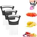 Onion Slice Holder, 2026 New Stainless Steel Onion Slice Holder Lemon Slicer Vegetable Cutter, Multifunctional Chopper Assistant Kitchen Slicer Tool for Fruit, Meat, Tomato, Onion Slicing ﻿ (3pcs)