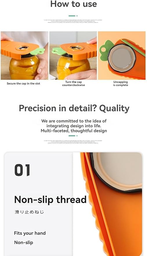 Ergonomic Stainless Steel Bottle and Jar Opener with Anti-Slip Silicone Grip | CE Certified | Opens 60% Faster | Must-Have Kitchen Tool | Amazon Top 100 Design (Carrot)
