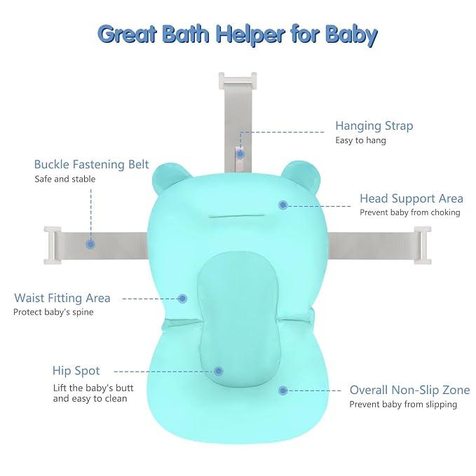 Colorlife Baby Bath Seat Support Net Infant Bathing Seat Support Mat, Comfortable Adjustable Non-Slip Three-Pointed Baby Shower Net Bathtub Sit Up Mesh for Newborn 0-12 Months-Blue(No Bathtub)