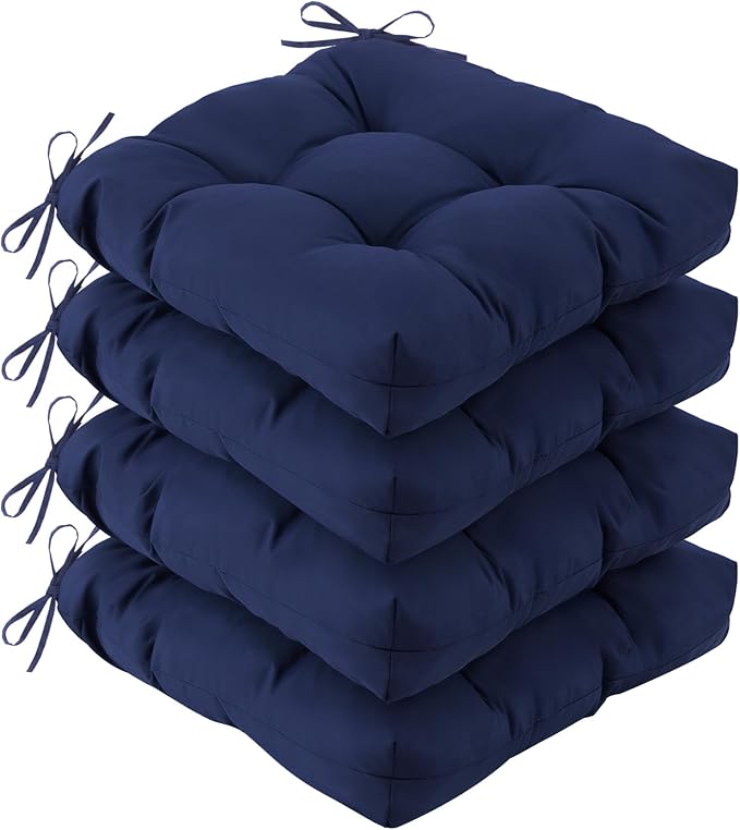 IASEAHK Outdoor Chair Cushions Set of 4, 19" x 19" x 5", Waterproof Outdoor Seat Cushions for Patio Furniture, Fade-Resistant Patio Chair Cushion, Dining Wicker Chair Pads for Porch Garden, Navy Blue