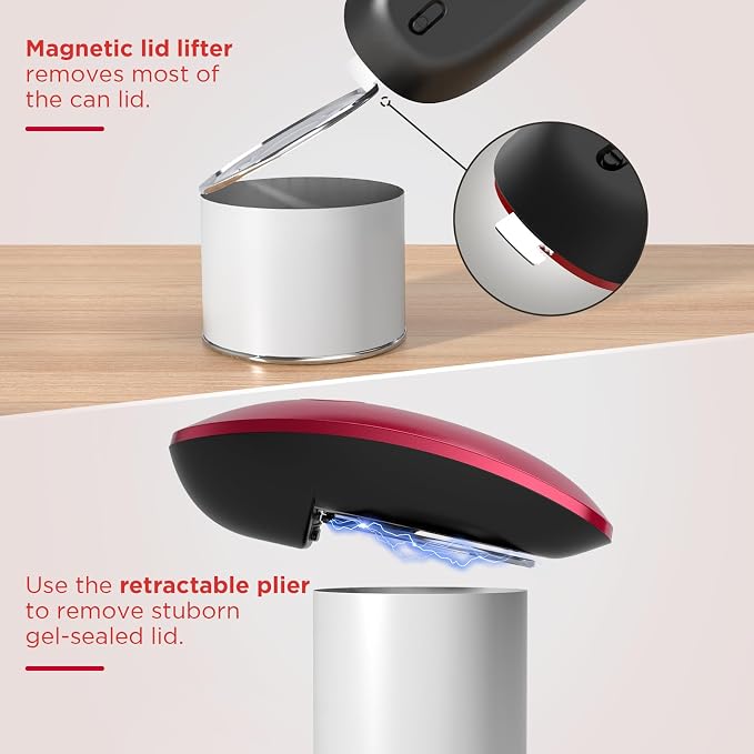Canslab Ultrablade PRO Auto Stop USB Rechargeable Can Opener for Kitchen for Seniors with Arthritis, Long Battery Life, Handfree One Touch, Side Cut for Smooth Edge, Wall Mounted Small Size, Red