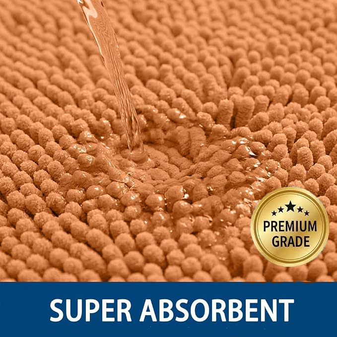 Bathroom Rugs Sets 2 Piece,Super Absorbent Chenille Bath Mats and U-Shaped Toilet Rug,Strong PVC Non Slip Backing,Microfiber Washable Dry Quickly Bath Mats for Bathroom(20"x32"+20"x20"U, Champagne)