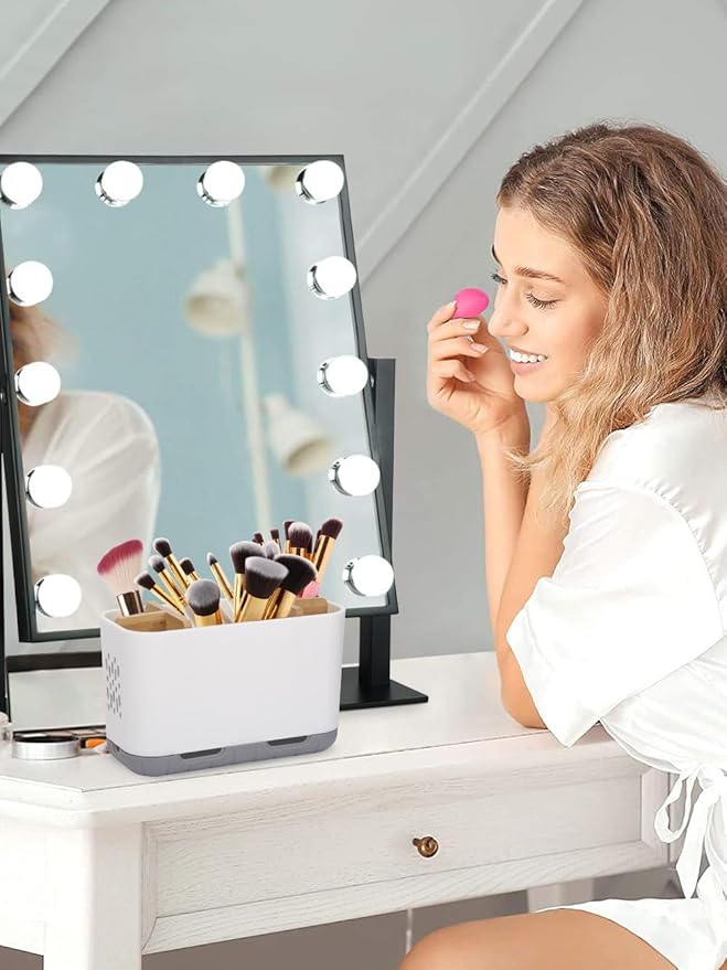 GFWARE Toothbrush Holders for Bathrooms - Bamboo Divider Toothbrush and Toothpaste Holder with Drainage, Kids Electric Toothbrush Organizer for Bathroom Countertop, White Tooth Brush Holder