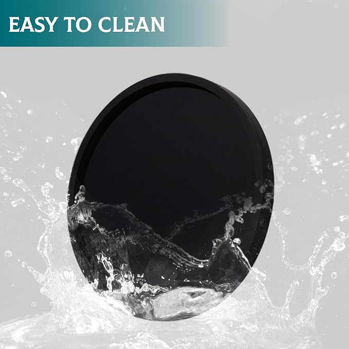 Silicone Bathroom Tray Round Vanity Tray Decorative Soap Holder Kitchen Countertop Organizer Coffee Table Decor for Candle, Perfume, Plant, 10 Inch, Black
