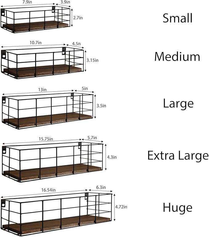 Fixwal Hanging Floating Shelves, 5 Sets of Mounted Shelves for Storage, Wall Shelf for Bathroom, Living Room, Bedroom, Kitchen (Carbon Black)