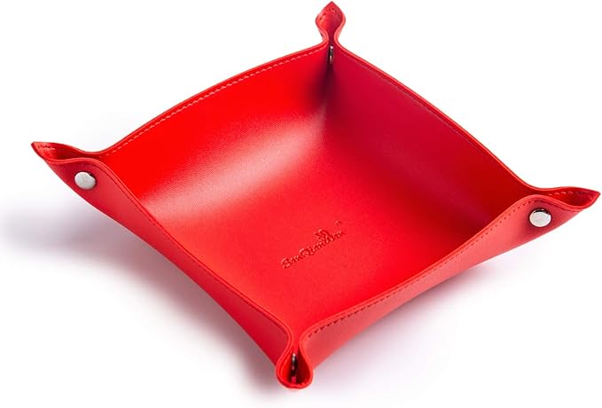 Leather Jewelry Valet Tray for Women and Man, Portable Entryway Table Tray Bedside Nightstand Desk Tray Small Catchall Travel Dish Plate for Key,Wallet,Watch,Coin (Red-B)