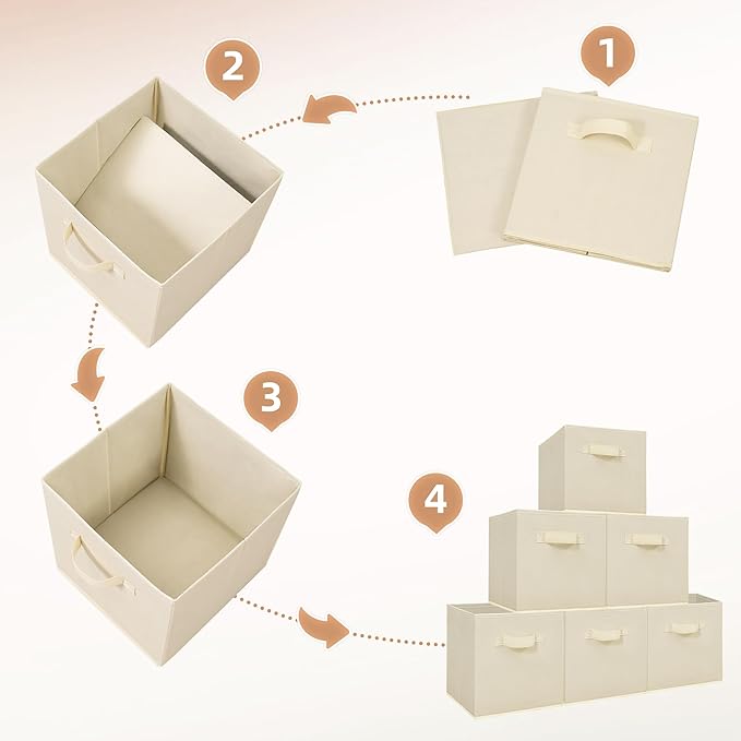 STORAGE MANIAC Storage Cubes, 11 Inch Collapsible Storage Bins with Handles, 4 Pack Fabric Foldable Bins for Organization, Durable Storage Bins for Closet, Shelves, Offices, 4-Pack Beige