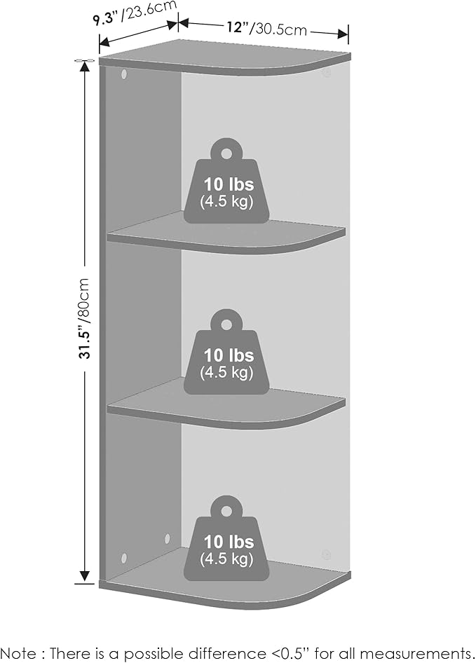 Furinno Reed Corner Shelf, 3-Tier Corner Bookshelf, Book Shelf, Corner Shelves, Storage Rack, for Organization and Storage, Home Office, Living Room, French Oak