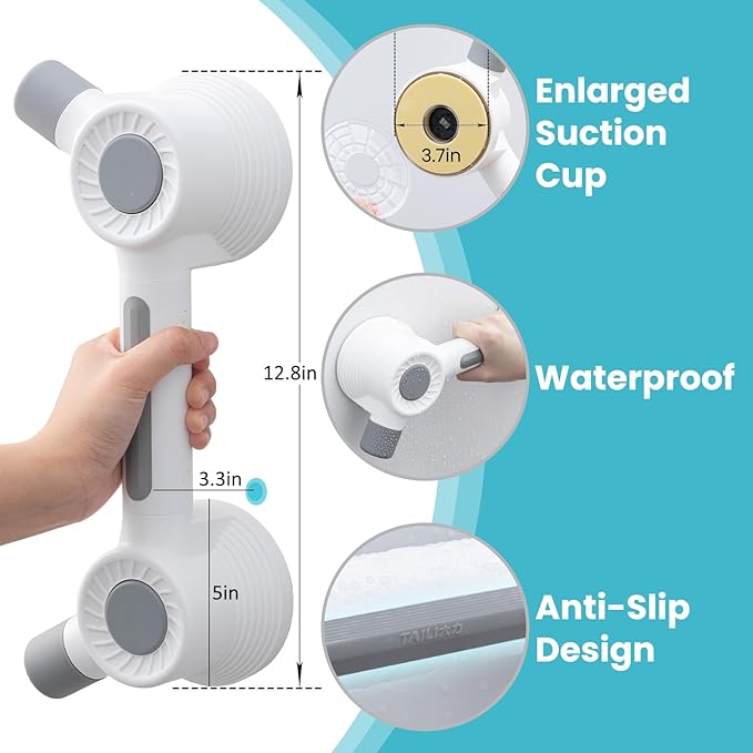 TAILI Grab Bars for Shower,Maximum 350lbs, Super Strong Adhesive Shower Grab Bars for Seniors, Shower Handles for Elderly Suction,Safety Grip Rails for Microcrack Tile,Drill-Free Waterproof