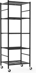 Sakugi Storage Shelves Organizer - 5 Tier Metal Shelf Organizer with Metal Wheels and Adjustable Leveling Feet, Heavy Duty Garage Shelving for Kitchen, Pantry and Closet, 18.1"x12.6"x58.7", Black
