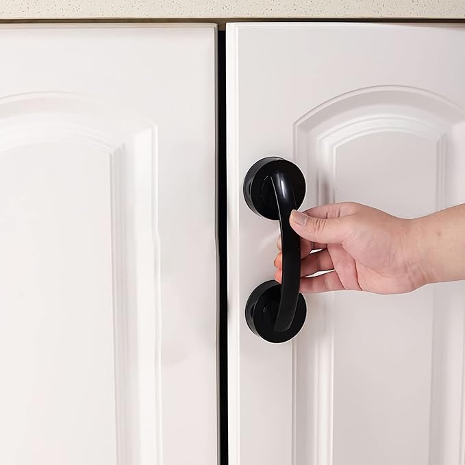 Glass Door and Window Handle, Suction Cup Bathroom Sliding Doors Handles, Non-Porous Handles Shower Grab Bars, Cabinets and Wardrobes Non-Marking Handle (Black)