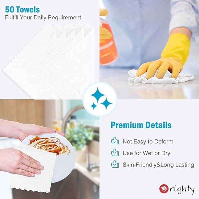 Orighty Microfiber Cleaning Cloth Bulk, Shop Towels Shop Rags 50 Pack, Reusable Microfiber Cleaning Rags for Cars, Multi-Purpose Lint Free Towels for Home & Kitchen, 12x12 Inch, White
