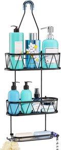 HapiRm Hanging Shower Caddy, Rustproof & Waterproof Shower Organizer with Soap Holder & 4 Hooks, No Drilling Hanging Bathroom Shelf for Bathroom - Black