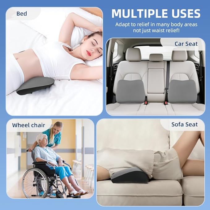 Lumbar Support Pillow for Office Chair, Memory Foam Lumbar Pillow for Lower Back Pain Relief (xiaoyaokaoGrey)