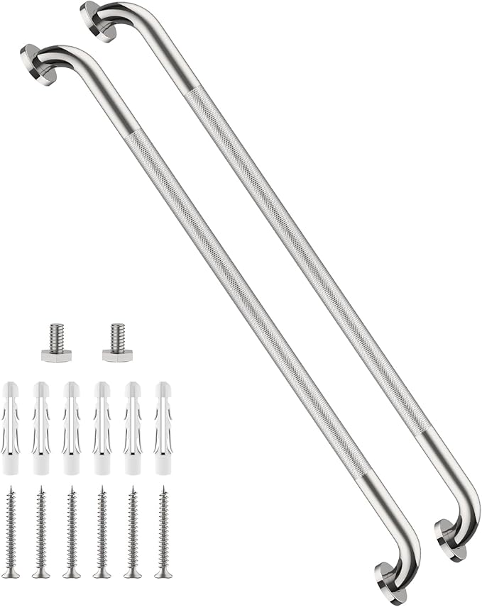 40 Inch Anti Slip Shower Grab Bar, Munzong Bathroom Grab Bar for Showers, Brushed Nickel Knurled Handicap Balance Bar,Safety Hand Rail Support Elderly Senior Assist Bath Handle