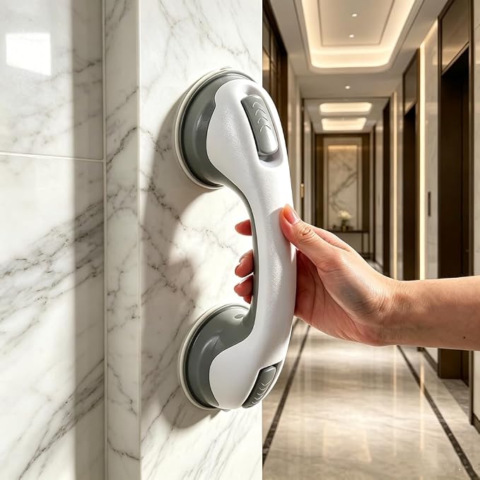 Suction Grab Bars for Shower, Safety Handle Support for Bathroom (1, Gray, 12in)