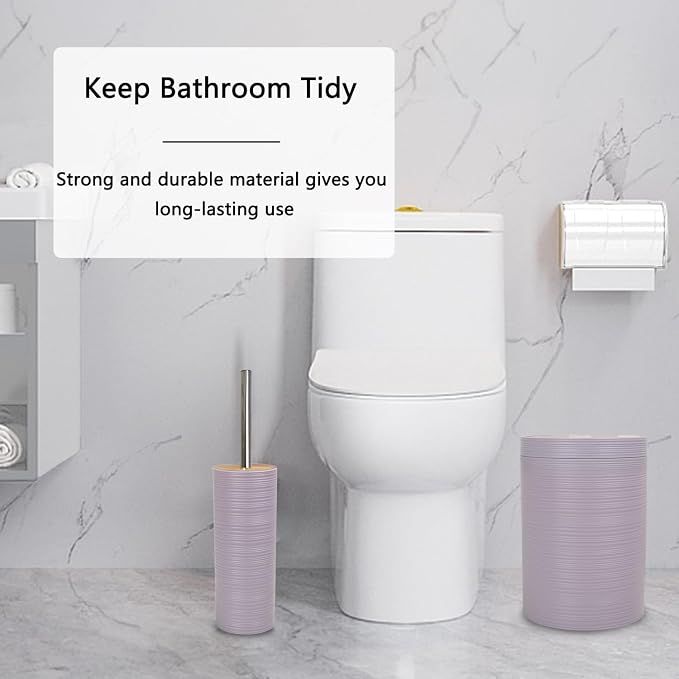 CERBIOR Bathroom Accessories Set 6 Piece Bamboo Bath Ensemble Includes Soap Dispenser, Toothbrush Holder, Toothbrush Cup, Soap Dish for Decorative Countertop and Housewarming Gift, Sriral Purple