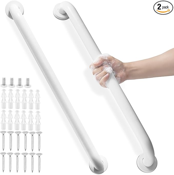 Grab Bars for Shower, Zynuhmo 2 Pack 24 Inch Anti Slip Bathroom Safety Grab Bar 1.25" Diameter Stainless Steel Shower Handrails for Handicap Injury Pregnant Senior Assist Shower Handles(Matte White)