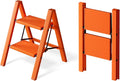2 Step Ladder, Aluminum Lightweight Folding 2 Step Stool with Anti-Slip Wide Pedal,330lbs Capacity Steel Ladder for Household and Office(Hermes Orange)